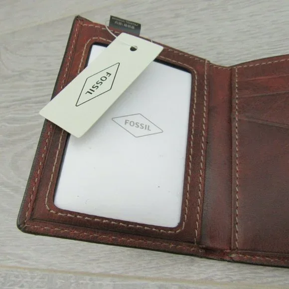Fossil Allen Trifold RFID Mens Tan Brown Leather Wallet NEW - Picture 7 of 10